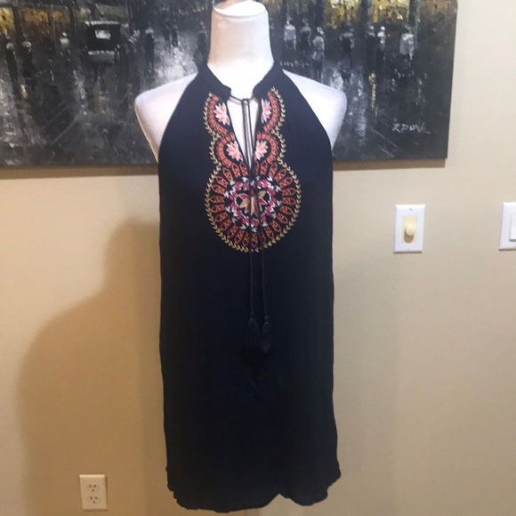 Boho Embroidered Fully Lined Halter Dress-Size XL - Picture 1 of 11